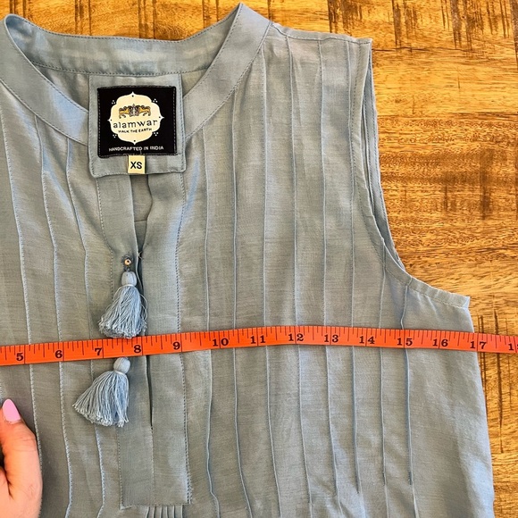 Alamwar 100% Silk Tunic Dress XS Tassel Blue Handcrafted Resort Lace Cover Up - Picture 14 of 14